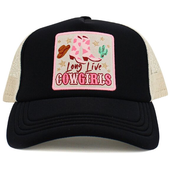 KBETHOS Black "Long Live Cowgirls" Mesh Back Western Baseball Cap Trucker Hat - Picture 1 of 3
